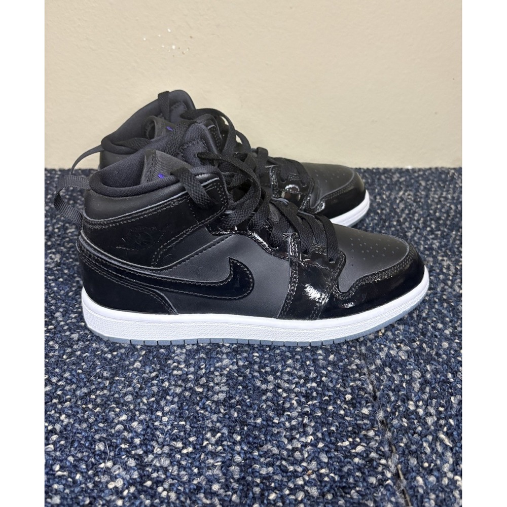 Jordan 1 Mid Black Concord Purple Patent Leather Kids Shoes 2Y DV1339-004